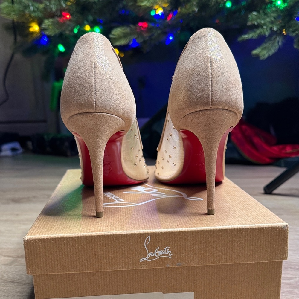 Christian Louboutin Follies Strass 85 | Nude Suede Lame | Worn Once - Picture 3 of 11